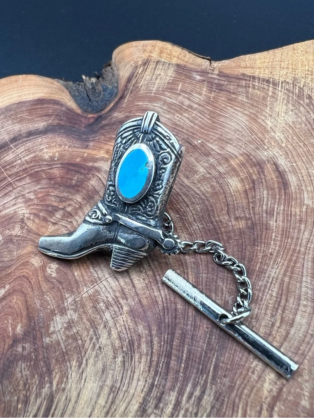 Sterling Silver & Turquoise Cowboy Boot Pin